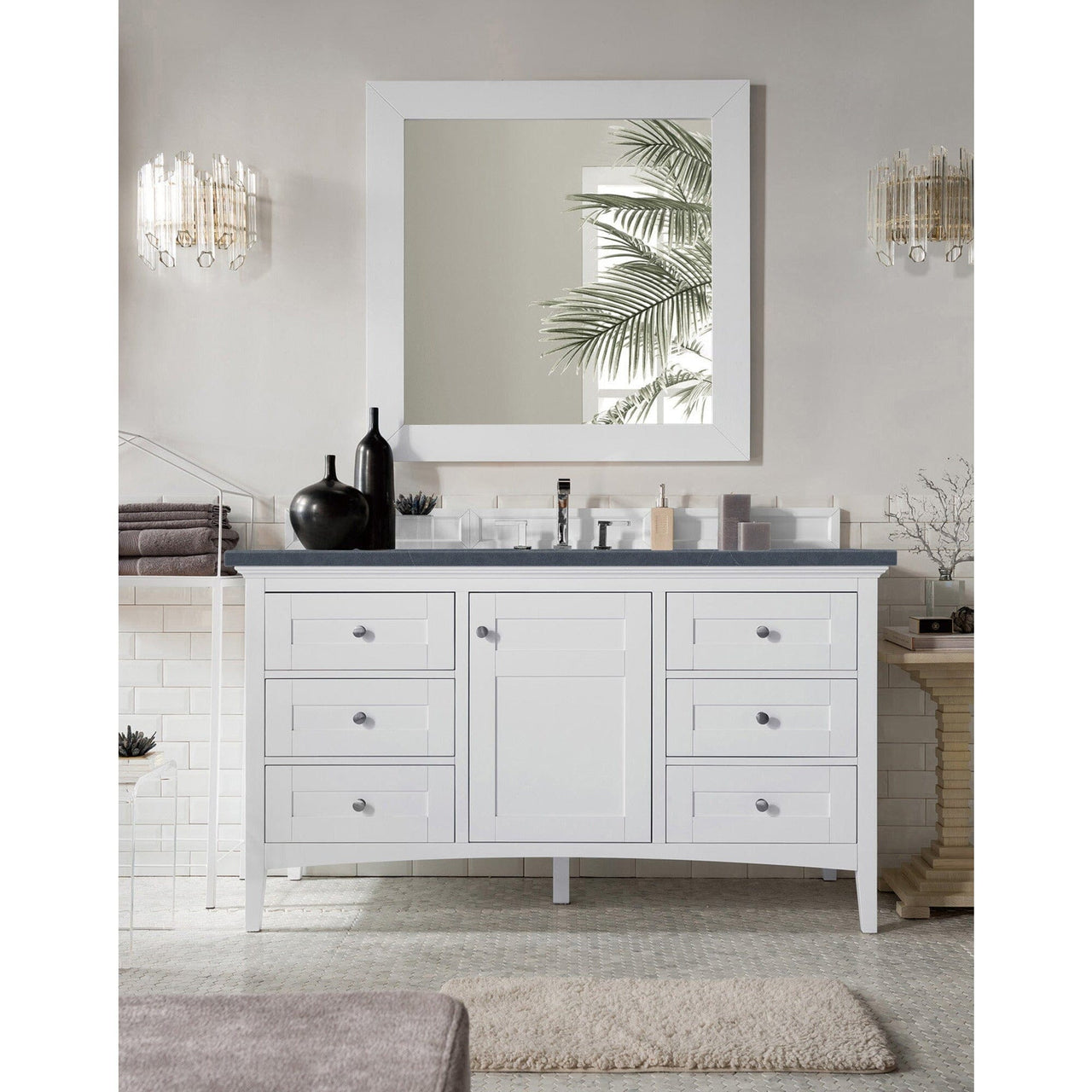 James Martin Palisades 60" Single Vanity Vanity James Martin Bright White w/ 3 CM Charcoal Soapstone Quartz Top 