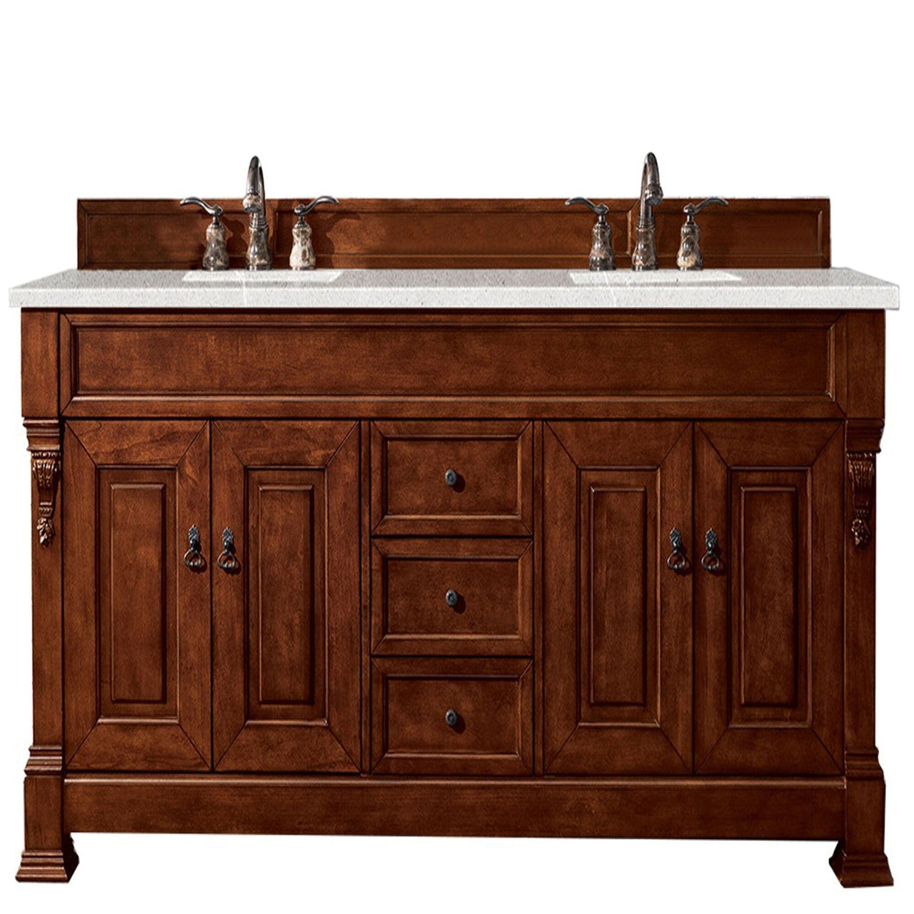 James Martin Brookfield 72" Double Vanity Vanities James Martin Warm Cherry w/ 3 CM Eternal Serena Quartz Top 