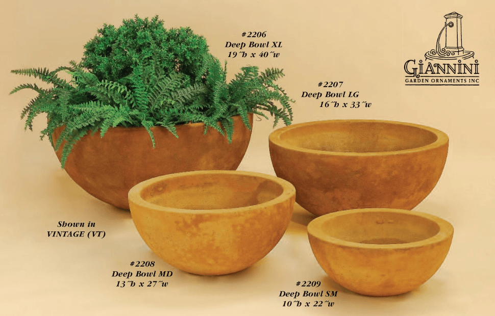 Deep Bowl Cast Stone Outdoor Garden Planter Planter Tuscan 