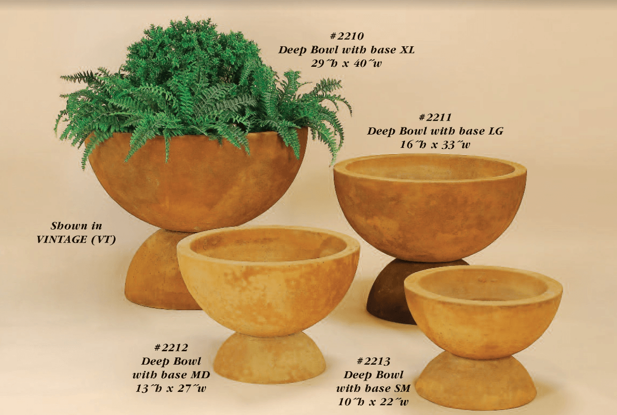 Deep Bowl with Base Cast Stone Outdoor Garden Planter Planter Tuscan 