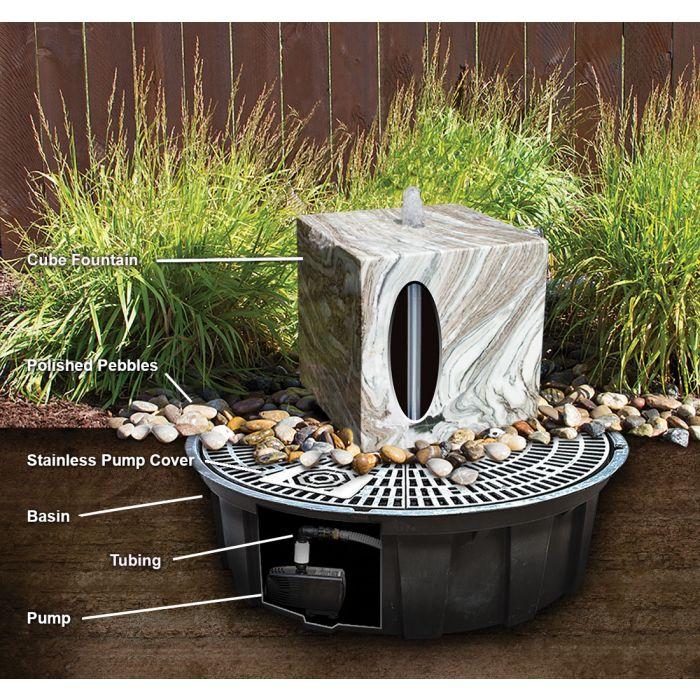 Real Stone Fountains ABART16W 16″ White Gray Cube Fountain Fountain Blue Thumb 