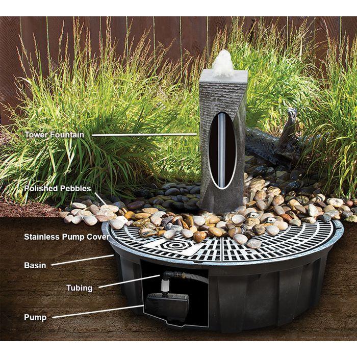 Real Stone Fountains ABGSR24K Large Ribbed Sphere - Granite Fountain Kit Fountain Blue Thumb 