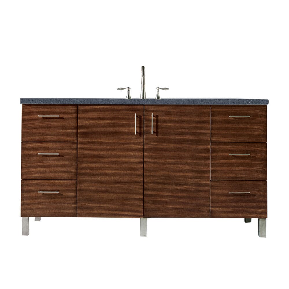 James Martin Metropolitan 60" Single Vanity Vanity James Martin American Walnut w/ 3 CM Charcoal Soapstone Quartz Top 