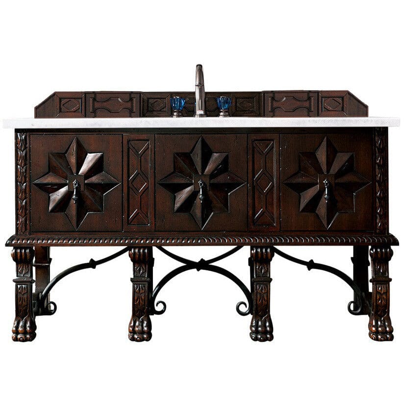 James Martin Balmoral 60" Single Vanity Vanity James Martin Antique Walnut w/ 3 CM Arctic Fall Solid Surface Top 