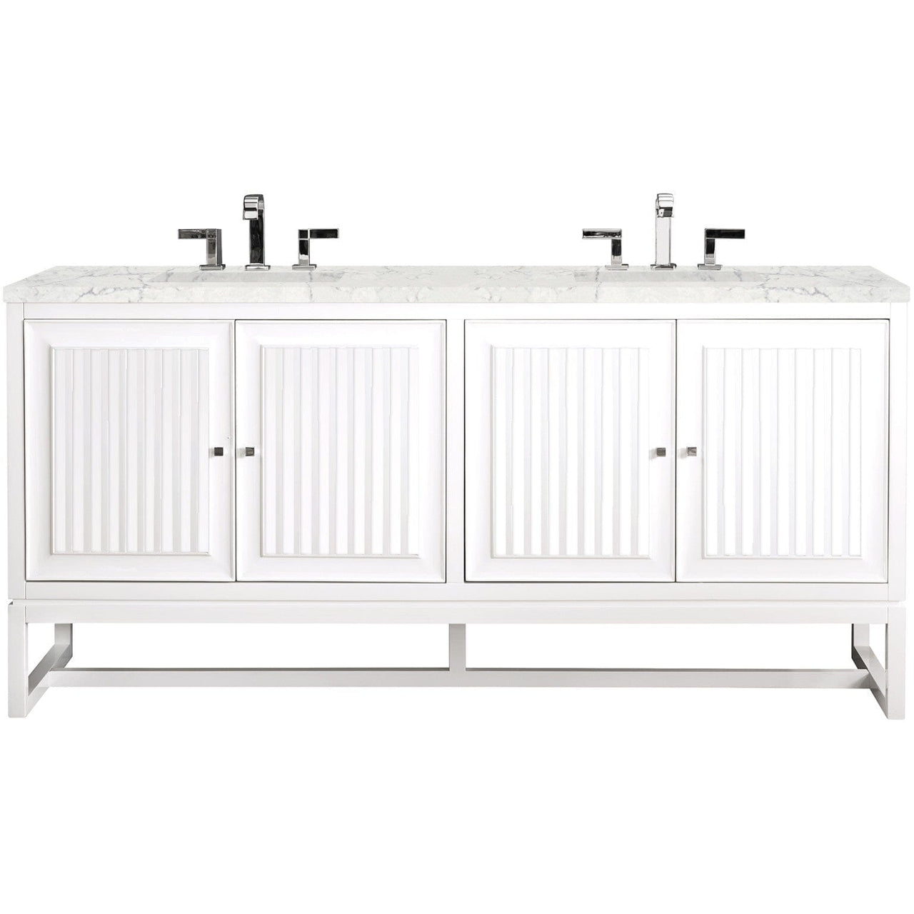 James Martin Athens 72" Double Vanity Vanity James Martin Glossy White w/ 3 CM Eternal Jasmine Pearl Quartz Top 