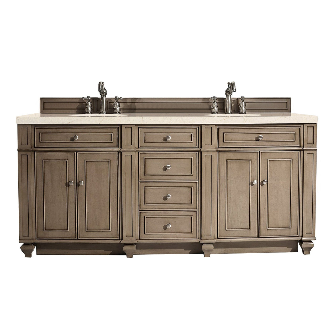 James Martin Bristol 72" Double Vanity Vanity James Martin Whitewashed Walnut w/ 3 CM Eternal Marfil Quartz Top 