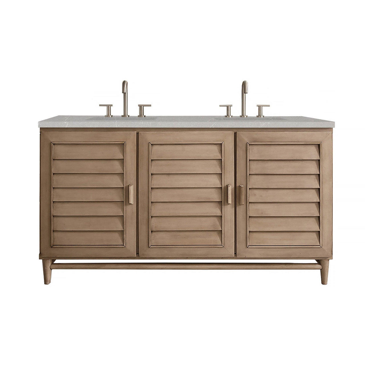 James Martin Portland 60" Double Vanity Vanity James Martin Whitewashed Walnut w/ 3 CM Eternal Serena Quartz Top 
