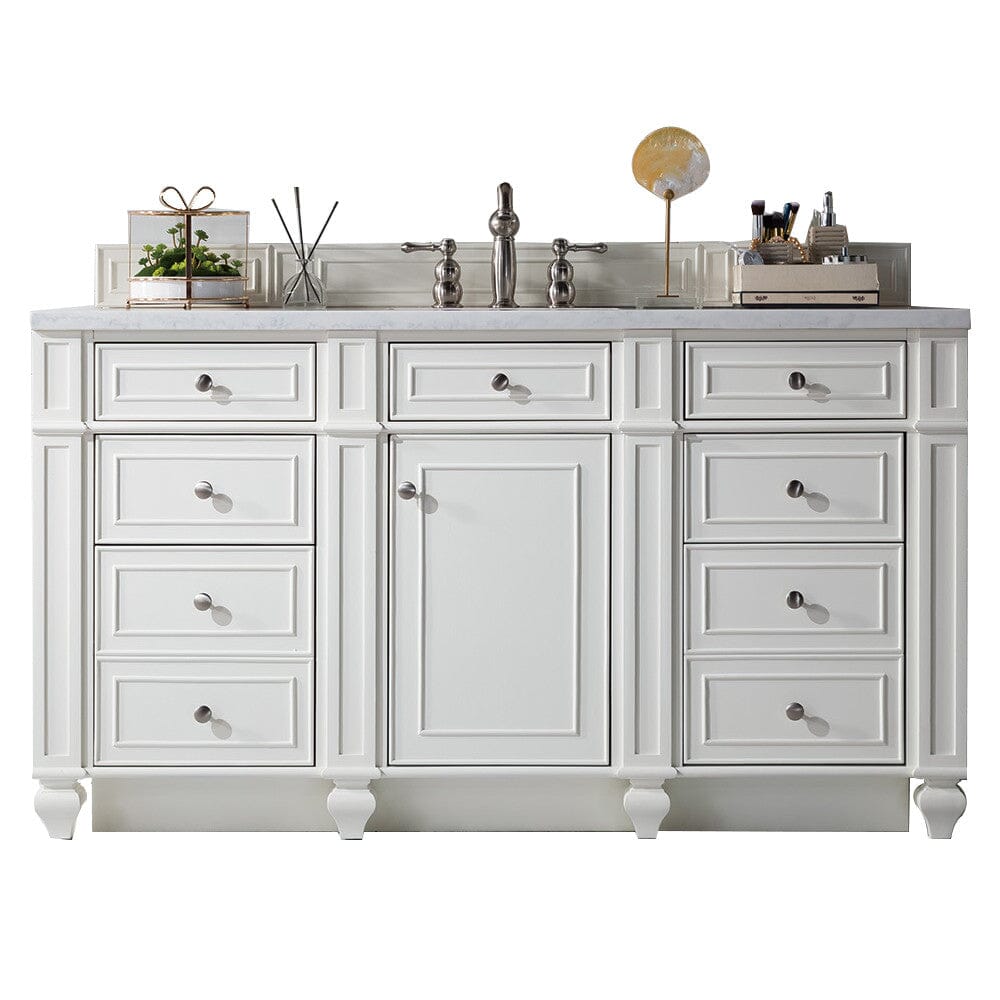 James Martin Bristol 60" Single Vanity Vanity James Martin Bright White w/ 3 CM Arctic Fall Solid Surface Top 