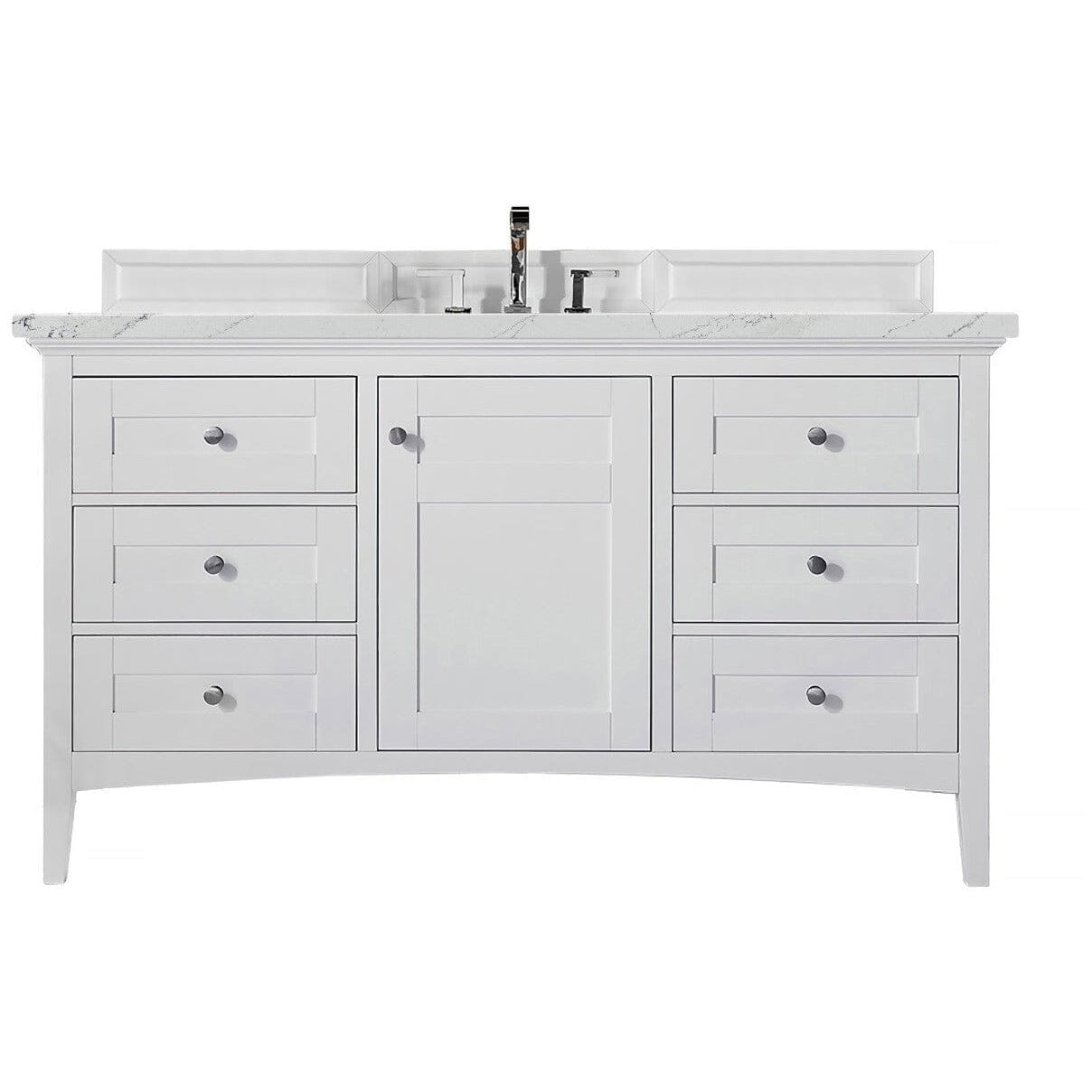 James Martin Palisades 60" Single Vanity Vanity James Martin Bright White w/ 3 CM Ethereal Noctis Quartz Top 