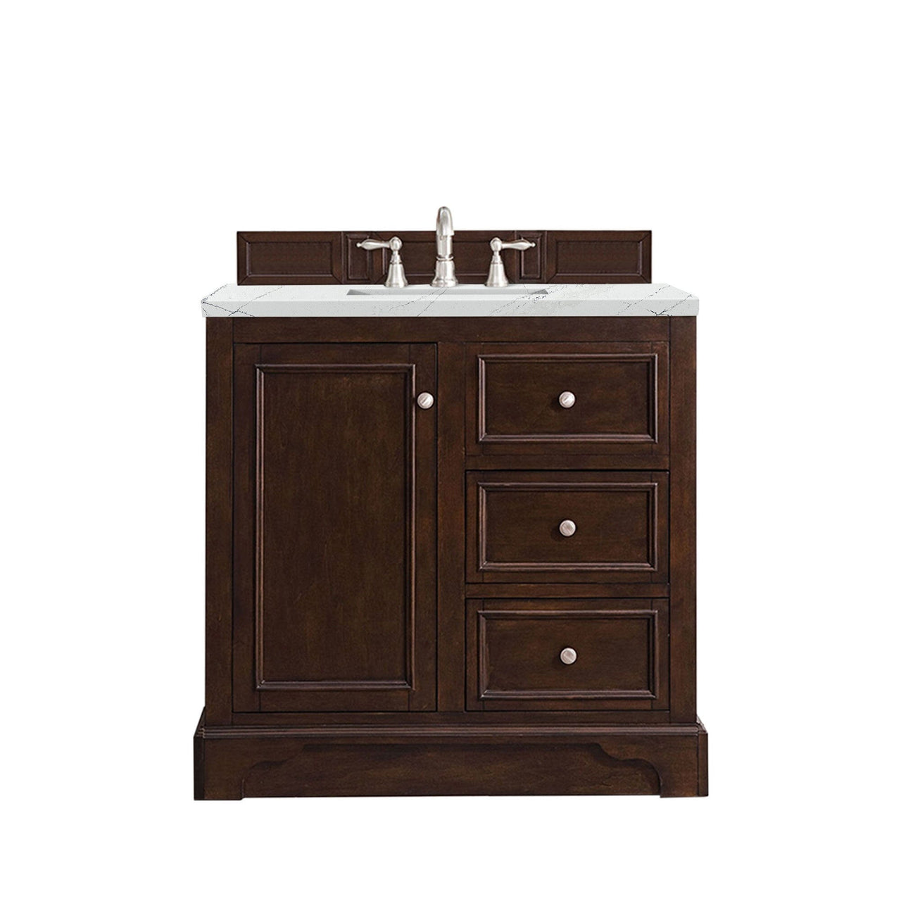 James Martin De Soto 36" Single Vanity Vanity James Martin Burnished Mahogany w/ 3 CM Ethereal Noctis Quartz Top 