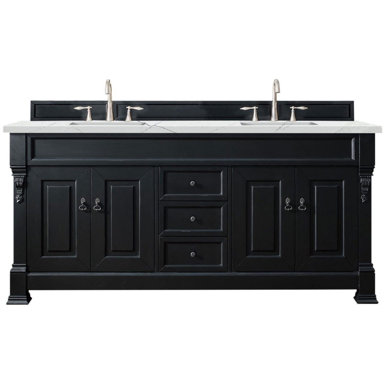 James Martin Brookfield 72" Double Vanity Vanities James Martin Antique Black w/ 3 CM Ethereal Noctis Quartz Top 