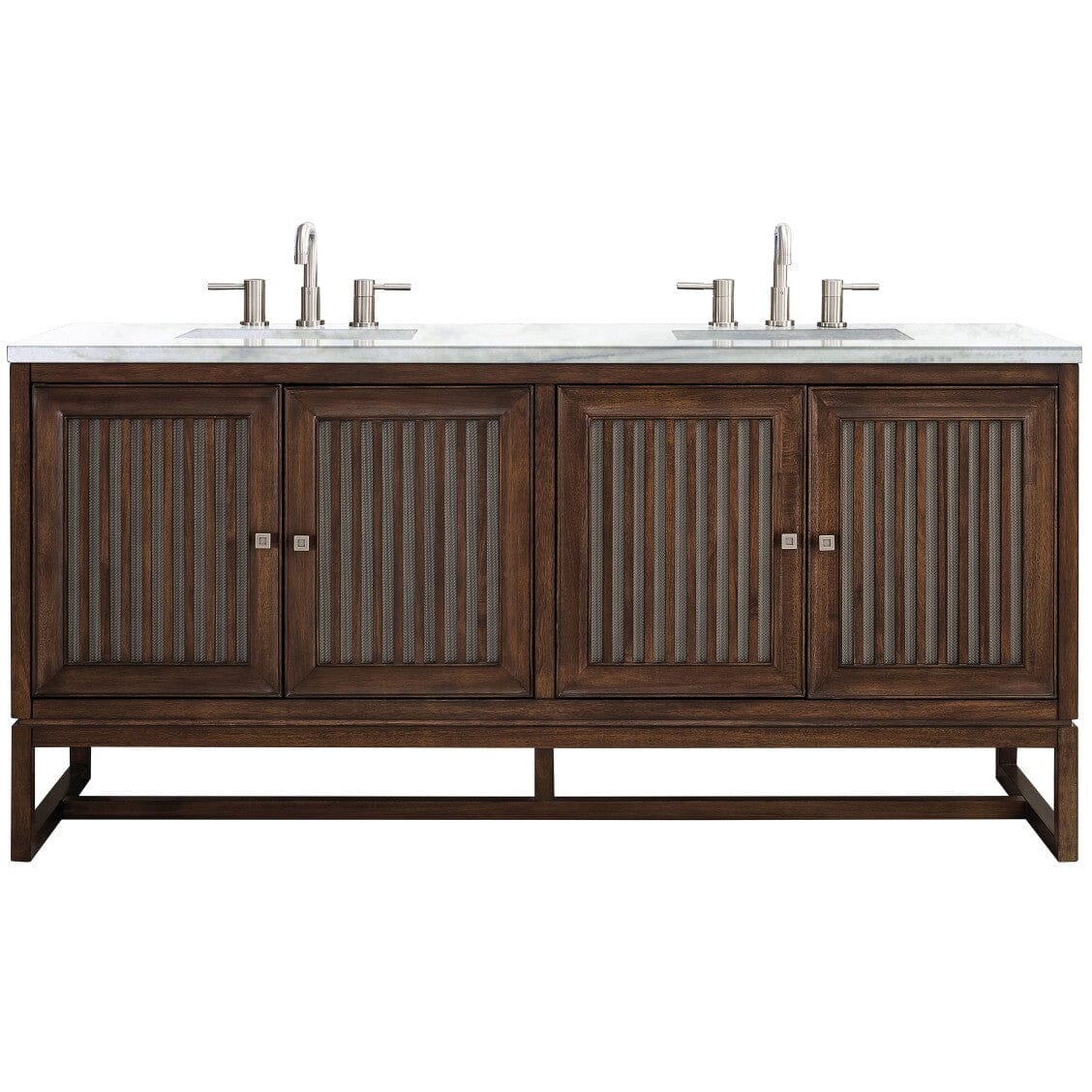 James Martin Athens 72" Double Vanity Vanity James Martin Mid Century Acacia w/ 3 CM Arctic Fall Solid Surface Countertop 