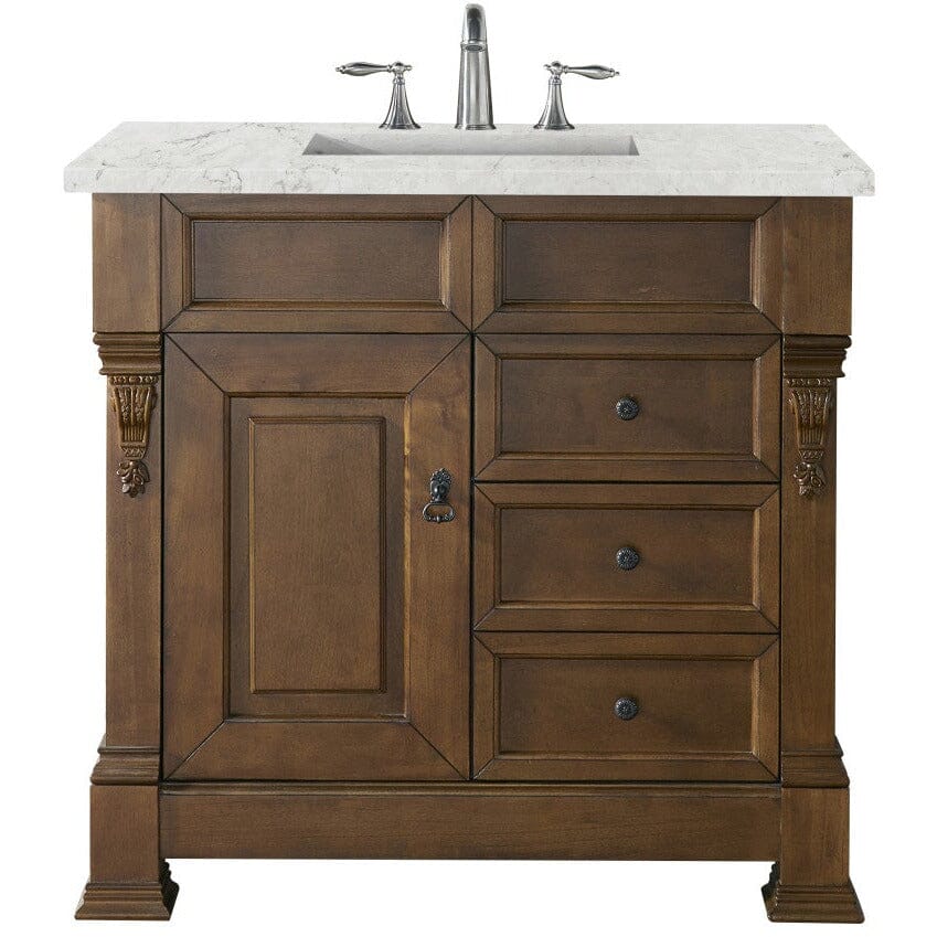 James Martin Brookfield 36" Single Vanity Vanities James Martin Country Oak w/ 3 CM Eternal Jasmine Pearl Quartz Top 