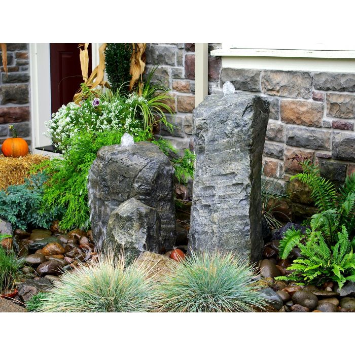 GFRC Bubbling Boulders LA6150K Double Cascade Fountain with Accent Rock Fountain Blue Thumb 