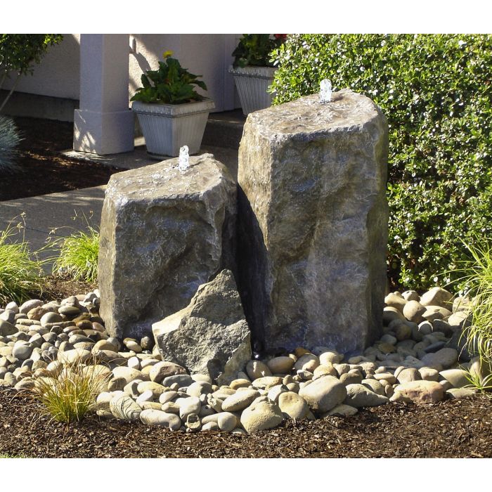 GFRC Bubbling Boulders LA6175K Watershed Tall Double Fountain Fountain Blue Thumb 