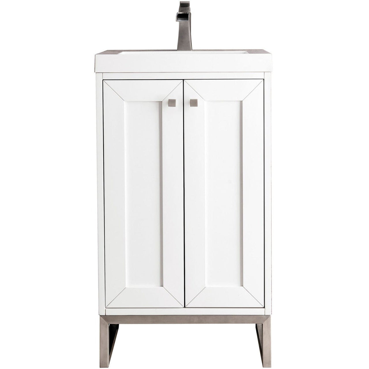James Martin Chianti 20" Single Vanity Vanity James Martin Glossy White - Brushed Nickel w/ White Glossy Composite Countertop 