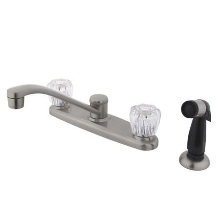Kingston Brass Americana Centerset with Acrylic and Side Sprayer, Satin Nickel Kitchen Faucet Kingston Brass 