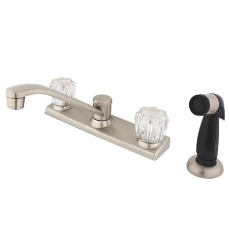 Kingston Brass Americana Centerset with Acrylic and Side Sprayer, Satin Nickel Kitchen Faucet Kingston Brass 