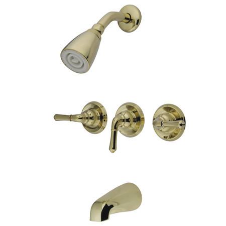 Kingston Brass GKB232 Water Saving Magellan 3-Handle Tub and Shower Faucet with Water Savings Showerhead, Polished Brass Tub Shower Sets Kingston Brass 