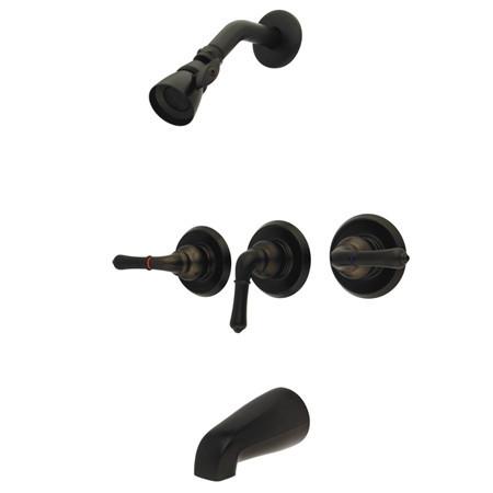 Kingston Brass GKB235 Water Saving Magellan 3-Handle Tub and Shower Faucet with Water Savings Showerhead, Oil Rubbed Bronze Tub Shower Sets Kingston Brass 