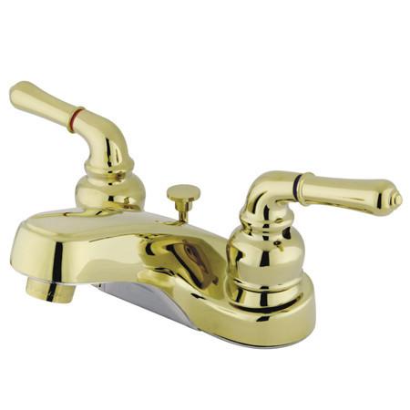 Kingston Brass GKB252 Water Saving Magellan Centerset Lavatory Faucet with Lever Handles and Brass Pop-Up, Polished Brass Bathroom Faucet Kingston Brass 