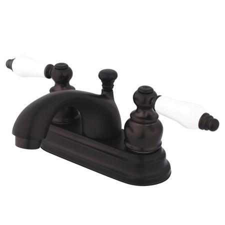 Kingston Brass GKB2605PL Water Saving Vintage Centerset Lavatory Faucet with Porcelain Lever Handles and Retail Pop-Up, Oil Rubbed Bronze Bathroom Faucet Kingston Brass 