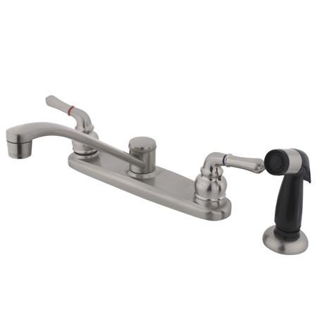 Kingston Brass Magellan Centerset Faucet with Lever Handles and Sprayer, Satin Nickel Kitchen Faucet Kingston Brass 