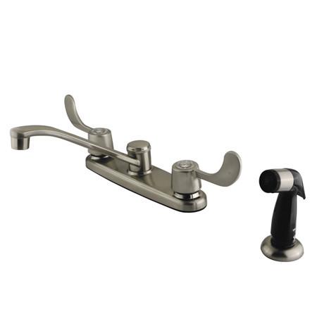 Kingston Brass Magellan Centerset Faucet with Blade Handle and Sprayer, Satin Nickel Kitchen Faucet Kingston Brass 