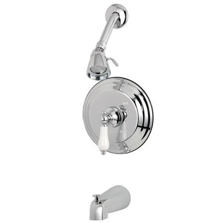 Kingston Brass GKB3631PL Water Saving Restoration Tub and Shower Faucet with Porcelain Lever Handles, Chrome Tub Shower Sets Kingston Brass 