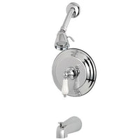 Thumbnail for Kingston Brass GKB3631PL Water Saving Restoration Tub and Shower Faucet with Porcelain Lever Handles, Chrome Tub Shower Sets Kingston Brass 