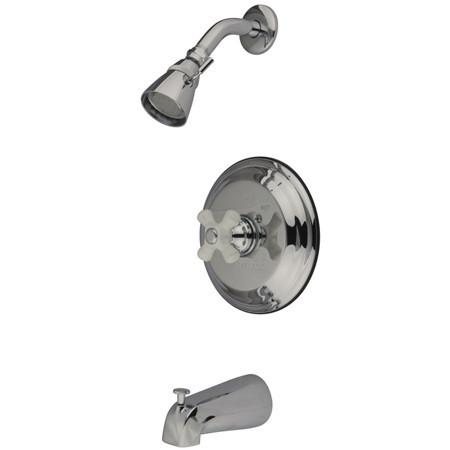 Kingston Brass Restoration Tub and Shower Faucet with Porcelain Cross Handles, Chrome Tub Shower Sets Kingston Brass 