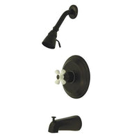 Thumbnail for Kingston Brass Restoration Tub and Shower Faucet with Porcelain Cross Handles, Oil Rubbed Bronze Tub Shower Sets Kingston Brass 