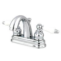 Thumbnail for Kingston Brass GKB5611PL Water Saving Restoration Centerset Lavatory Faucet with Porcelain Lever Handles, Chrome Bathroom Faucet Kingston Brass 