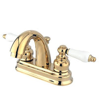 Thumbnail for Kingston Brass Restoration Centerset Lavatory Faucet with Porcelain Lever Handles, Polished Brass Bathroom Faucet Kingston Brass 