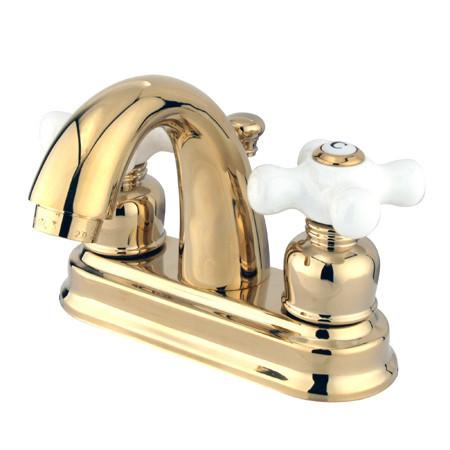 Kingston Brass GKB5612PX Water Saving Restoration Centerset Lavatory Faucet with Porcelain Cross Handles, Polished Brass Bathroom Faucet Kingston Brass 