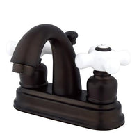 Thumbnail for Kingston Brass GKB5615PX Water Saving Restoration Centerset Lavatory Faucet with Porcelain Cross Handles, Oil Rubbed Bronze Bathroom Faucet Kingston Brass 
