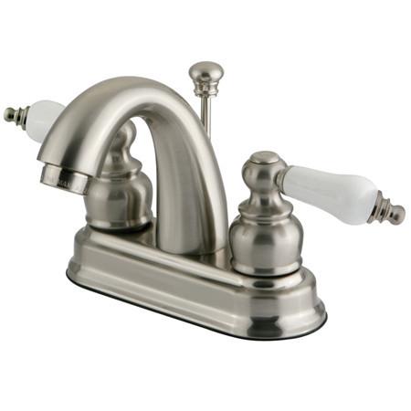 Kingston Brass GKB56185PL Water Saving Restoration Centerset Lavatory Faucet with Porcelain Lever Handles, Satin Nickel Bathroom Faucet Kingston Brass 