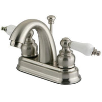 Thumbnail for Kingston Brass GKB56185PL Water Saving Restoration Centerset Lavatory Faucet with Porcelain Lever Handles, Satin Nickel Bathroom Faucet Kingston Brass 