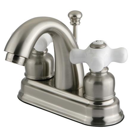 Kingston Brass GKB5618PX Water Saving Restoration Centerset Lavatory Faucet with Porcelain Cross Handles, Satin Nickel Bathroom Faucet Kingston Brass 