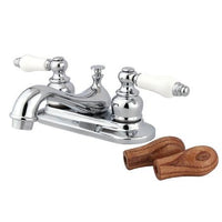 Thumbnail for Kingston Brass GKB601B Water Saving Restoration Centerset Lavatory Faucet with Ceramic & Oak Handles, Chrome Bathroom Faucet Kingston Brass 