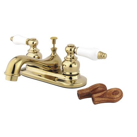 Kingston Brass GKB602B Water Saving Restoration Lavatory Faucet with Ceramic & Oak Handles, Polished Brass Bathroom Faucet Kingston Brass 