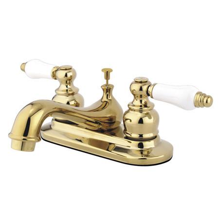 Kingston Brass GKB602PL Water Saving Restoration Centerset Lavatory Faucet with Porcelain Lever Handles, Polished Brass Bathroom Faucet Kingston Brass 