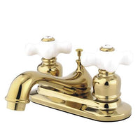 Thumbnail for Kingston Brass Restoration Centerset with Porcelain Cross Handles, Polished Brass Bathroom Faucet Kingston Brass 