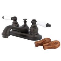 Thumbnail for Kingston Brass GKB605B Water Saving Water Saving Restoration Lavatory Faucet with Ceramic & Oak Handles, Oil Rubbed Bronze Bathroom Faucet Kingston Brass 