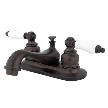 Kingston Brass GKB605PL Water Saving Restoration Centerset Lavatory Faucet with Porcelain Lever Handles, Oil Rubbed Bronze Bathroom Faucet Kingston Brass 