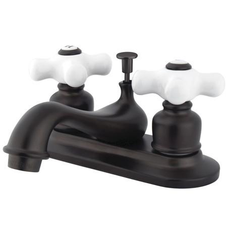Kingston Brass Restoration Centerset with Porcelain Cross Handles, Oil Rubbed Bronze Bathroom Faucet Kingston Brass 