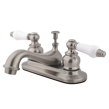 Kingston Brass GKB608PL Water Saving Restoration Centerset Lavatory Faucet with Porcelain Lever Handles, Satin Nickel Bathroom Faucet Kingston Brass 
