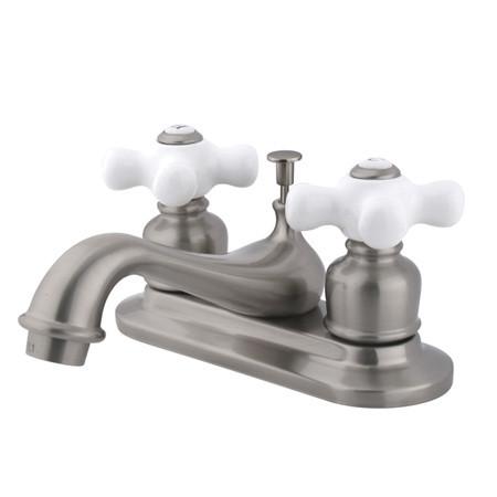Kingston Brass GKB608PX Water Saving Restoration Centerset Lavatory Faucet with Porcelain Cross Handles, Satin Nickel Bathroom Faucet Kingston Brass 