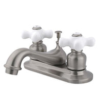 Thumbnail for Kingston Brass GKB608PX Water Saving Restoration Centerset Lavatory Faucet with Porcelain Cross Handles, Satin Nickel Bathroom Faucet Kingston Brass 