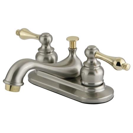 Kingston Brass GKB609AL Water Saving Restoration Centerset Lavatory Faucet with Lever Handles, Satin Nickel with Polished Brass Trim Bathroom Faucet Kingston Brass 